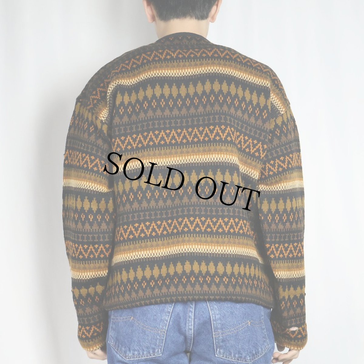 画像3: 60's フェアアイル柄 ウールニットカーディガン M (3)