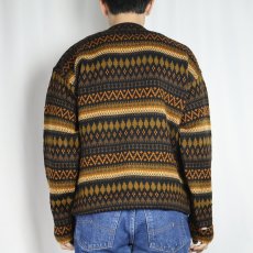 画像3: 60's フェアアイル柄 ウールニットカーディガン M (3)