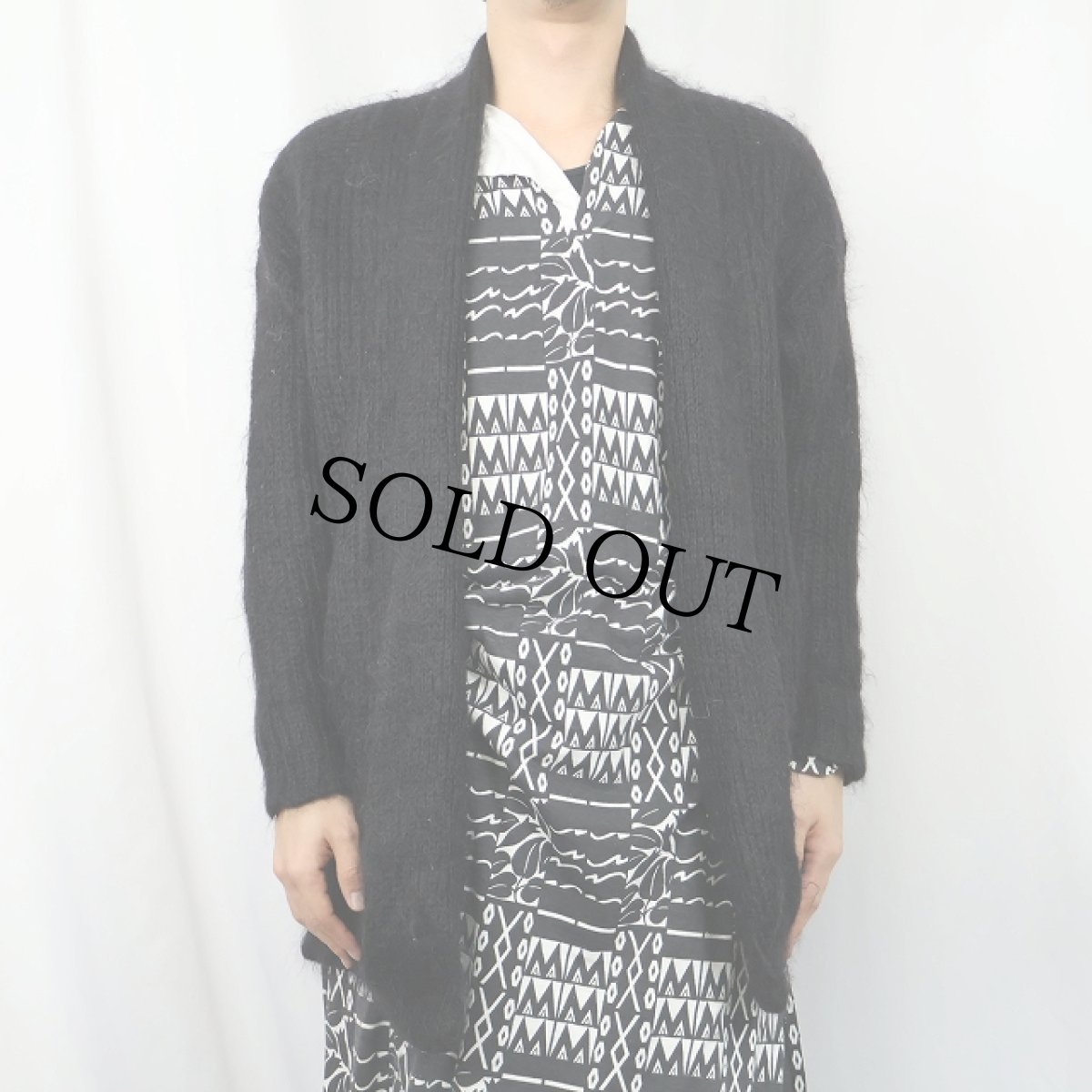 画像2: 90's St.Michael UK製 モヘア×アクリル シャギーニットガウン BLACK SIZE36-38 (2)