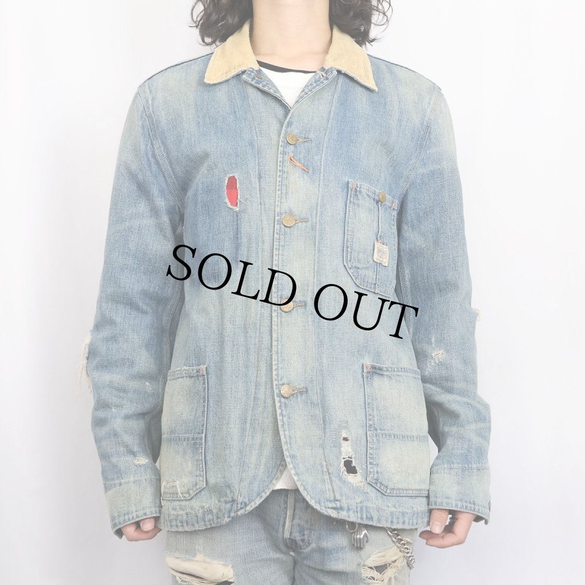 画像2: Ralph Lauren DENIM&SUPPLY チェック柄ライナー デニムカバーオール L (2)