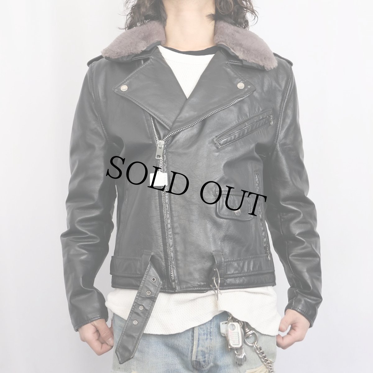 画像2: 70's MONTGOMERY WARD 襟ボア ダブルライダースジャケット BLACK SIZE40 (2)