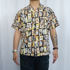 画像2: 50〜60'sCalifornia swim wear co. オールオーバーパターン コットンアロハシャツ (2)
