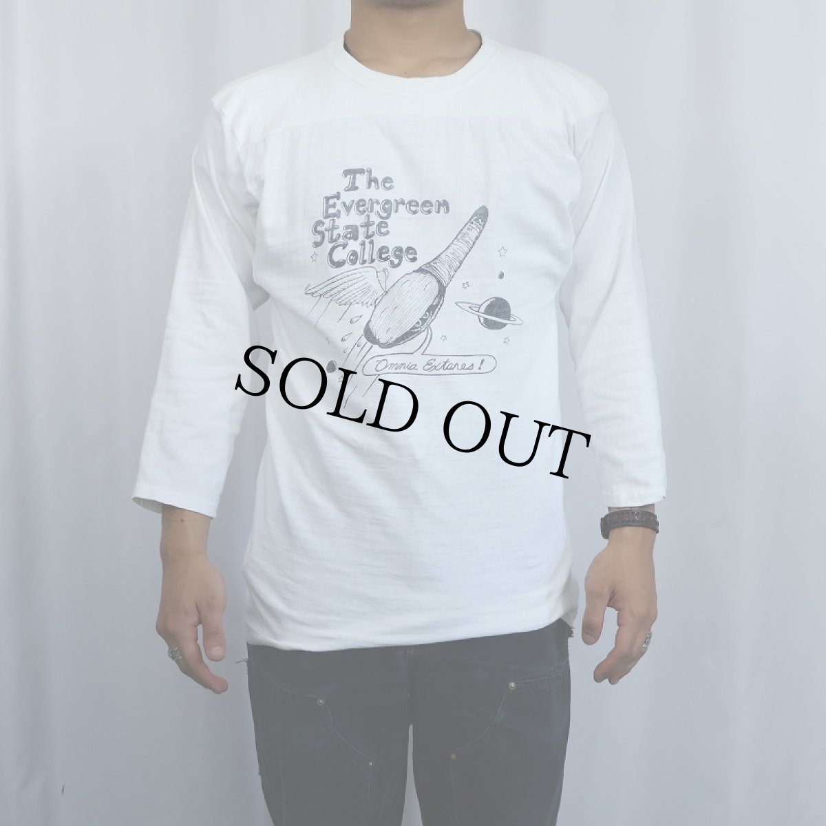 画像2: 70〜80's Champion バータグ USA製 "The Evergreen State College" 染み込みプリントフットボールTシャツ M (2)