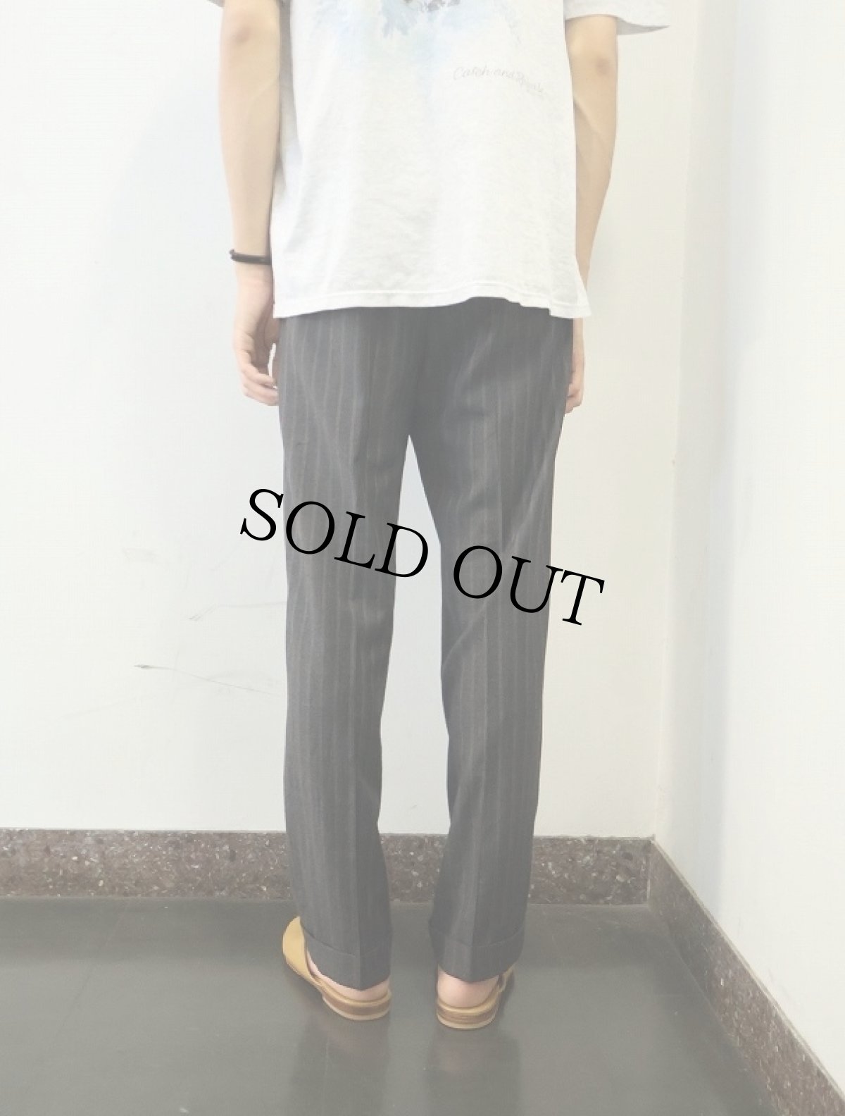 画像3: ARMANI ストライプ柄 2タック スラックス W35 (3)