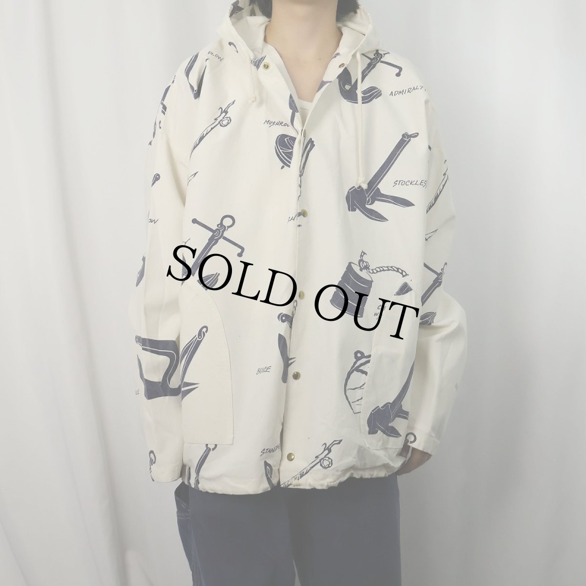 画像2: 90's MICHIGAN RAG CO. USA製 総柄 コットンポリ プリントパーカー L/XL (2)