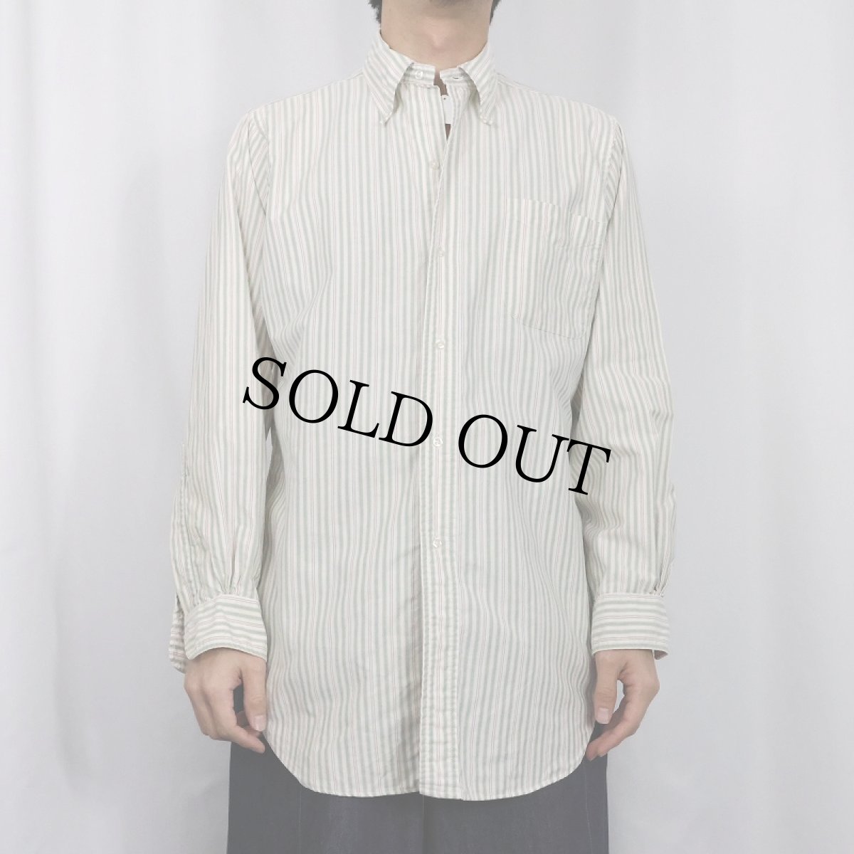 画像2: 70's Brooks Brothers 6ボタン ストライプ柄 オックスフォードボタンダウンシャツ SIZE15 1/2-2 (2)