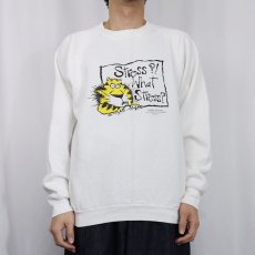 画像2: 90's SHOEBOX USA製 "Stress?! What Stres?" イラストプリントラグランスウェット XL (2)
