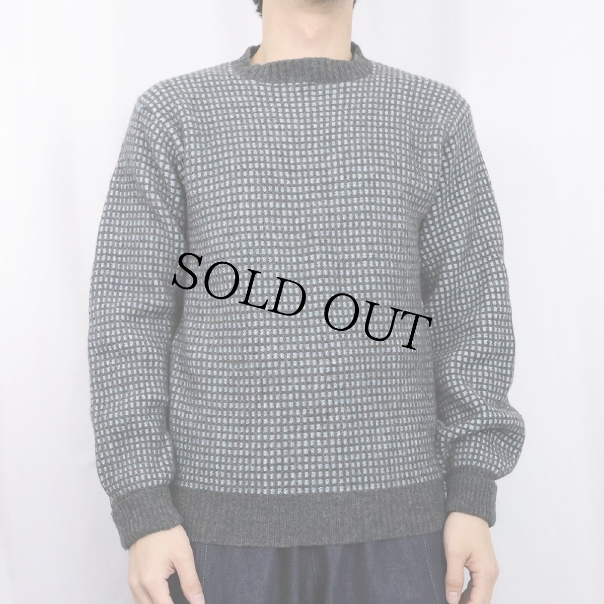 画像2: 60〜70's Jantzen USA製 格子柄 ウール×アクリルニットセーター S (2)