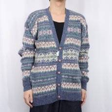 画像2: 70's Groven Court フェアアイル柄 ウールニットカーディガン M (2)