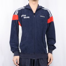 画像2: 80's adidas FRANCE製 切り替えデザイン フロッキープリント ベロアトラックジャケット NAVY SIZE180 (2)