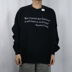 画像2: 90's Benjamin Franklin "Beer is proof thet God loves..." 名言プリントスウェット BLACK 2X (2)
