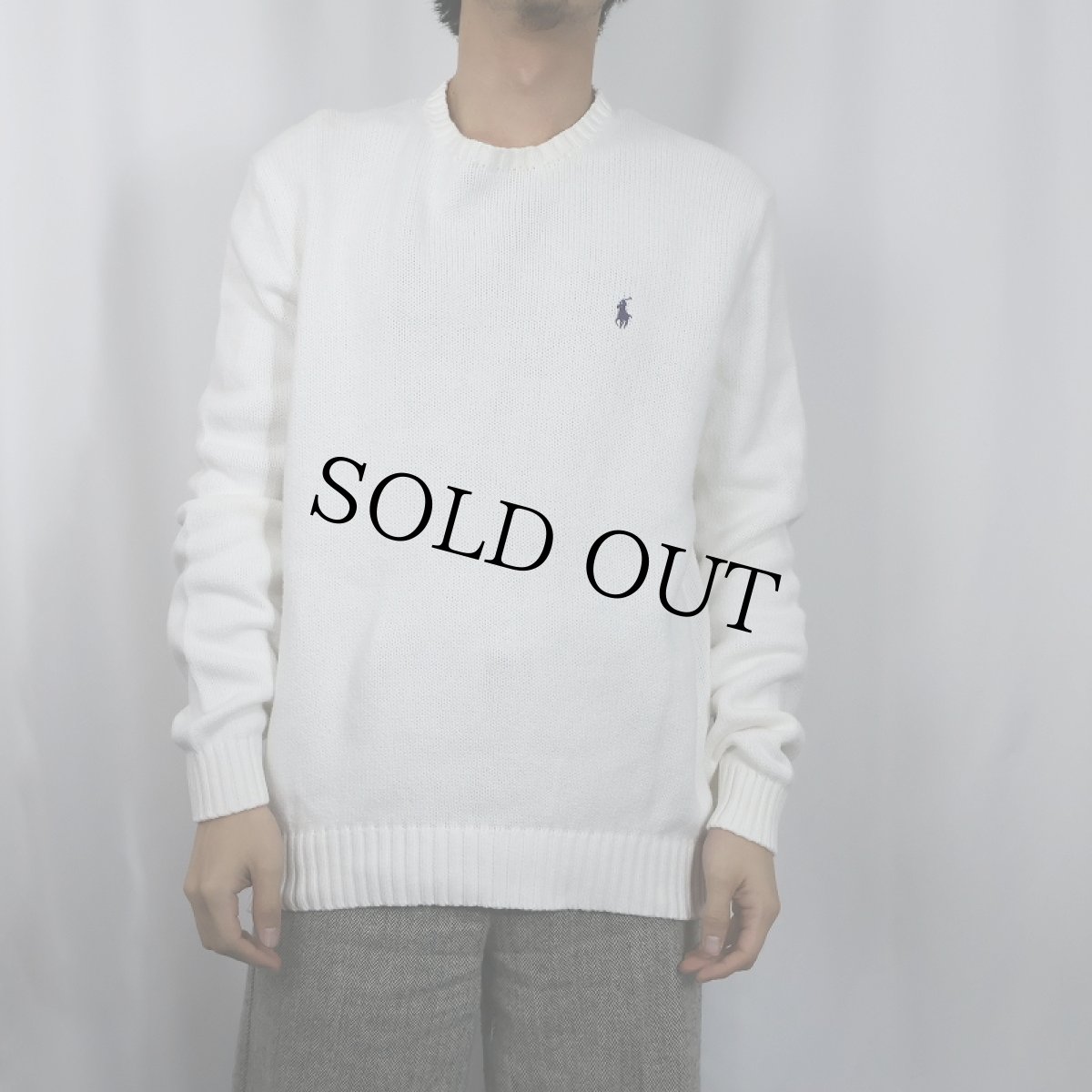 画像2: POLO Ralph Lauren ロゴ刺繍 コットンニットセーター L (2)