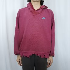 画像2: 90's NIKE 銀タグ USA製 ロゴ刺繍 スウェットフーディー XL (2)