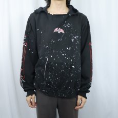 画像3: "CHOPPERS TATTOS" ペンキペイント スカルプリントスウェットフーディー BLACK (3)