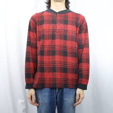 画像2: 90's L.L.Bean USA製 チェック柄 ヘンリーネックロンT L (2)