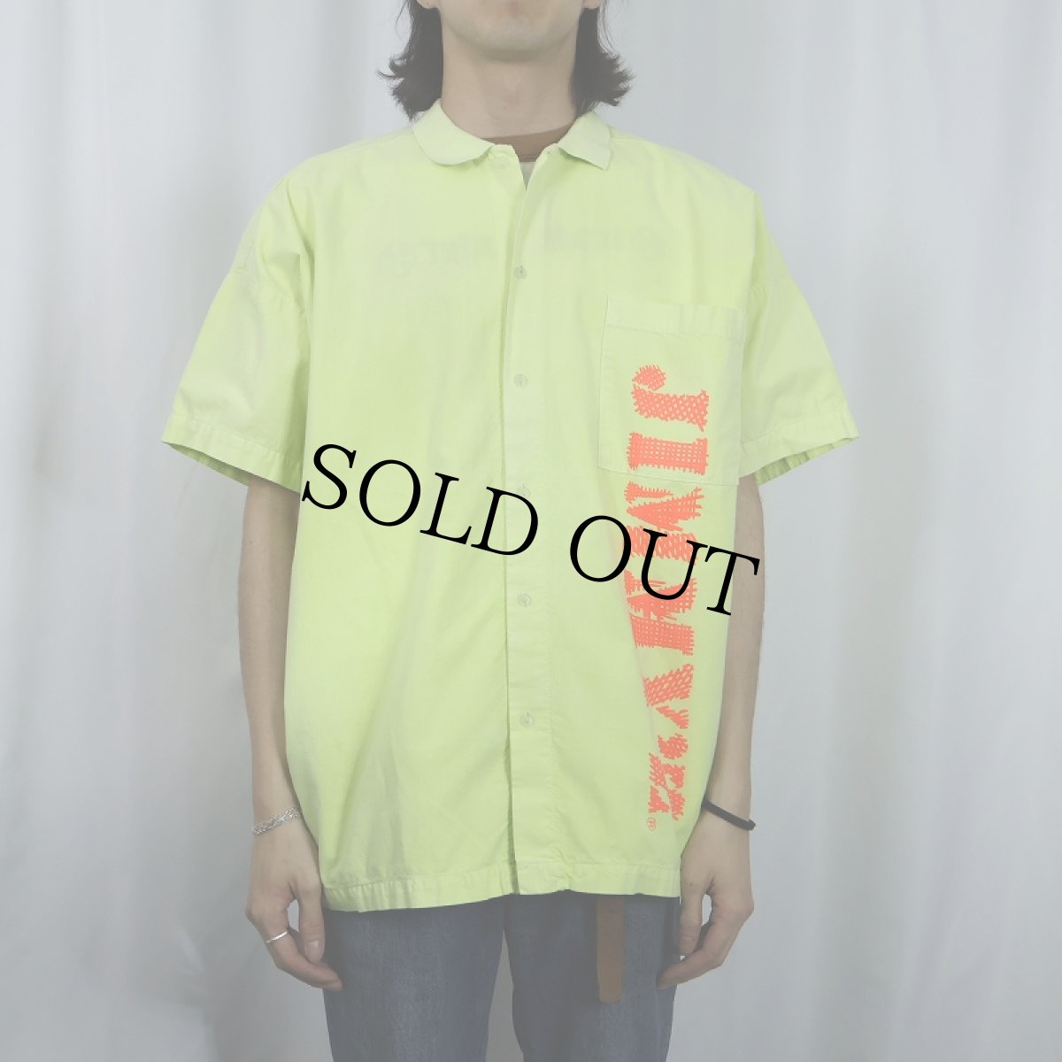 画像2: 80's JIMMY'Z USA製 ネオンカラー ロゴプリントコットンシャツ M (2)