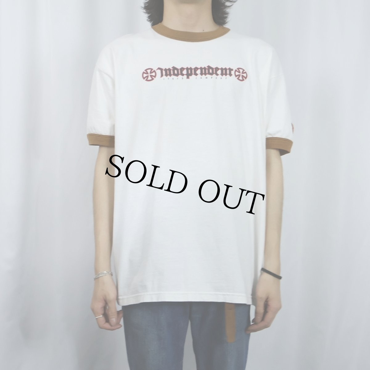 画像2: 90's〜 INDEPENDENT スケートブランド ロゴプリントリンガーTシャツ XL (2)