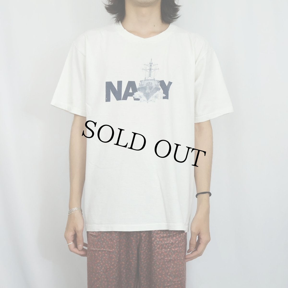 画像3: 90's USA製 "NAVY" プリントTシャツ L (3)