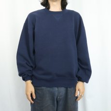 画像2: 90's RUSSELL ATHLETIC USA製 前V 無地スウェット NAVY L (2)