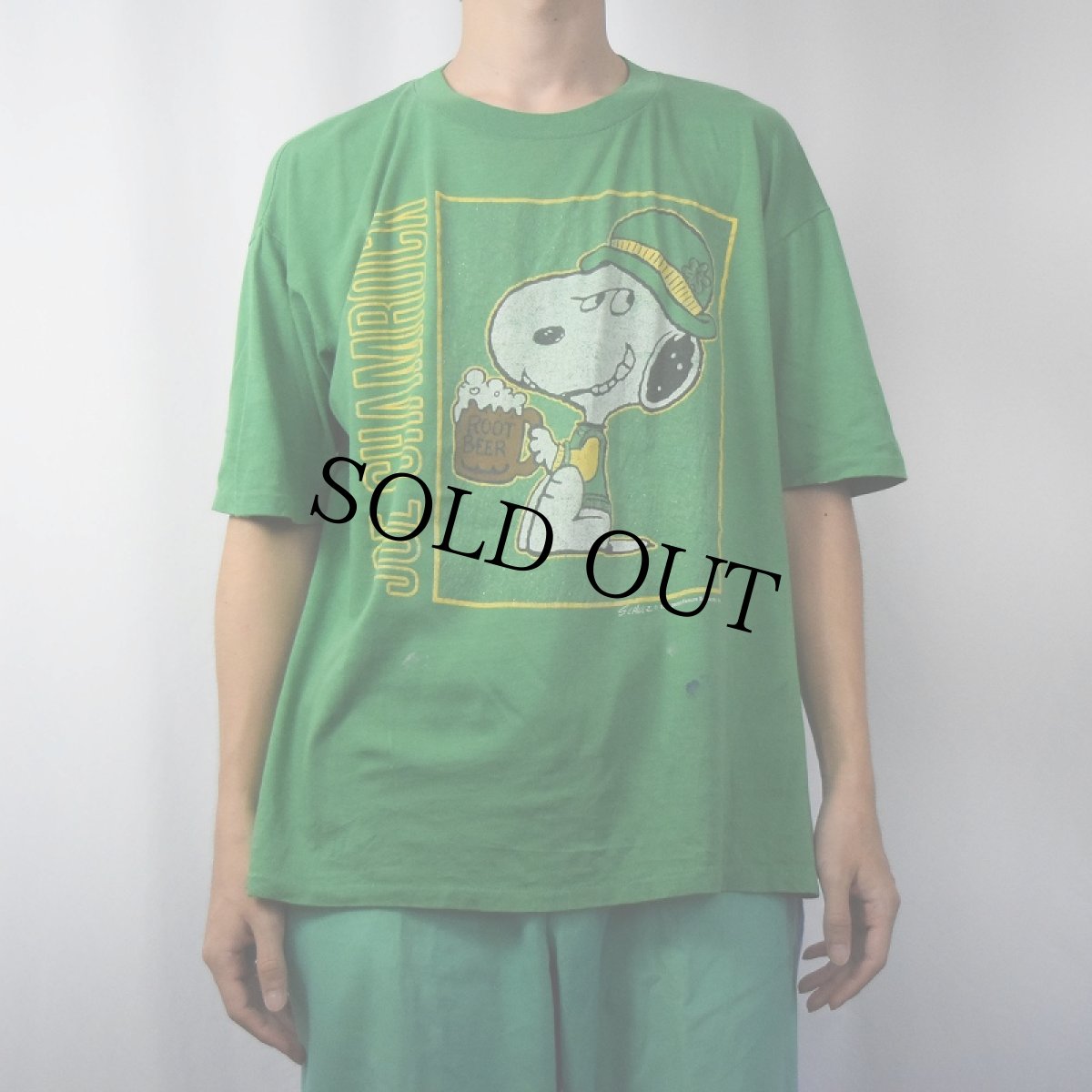 画像2: 80〜90's SNOOPY USA製 "JOE SHAMROCK" ラメプリント キャラクターTシャツ L (2)