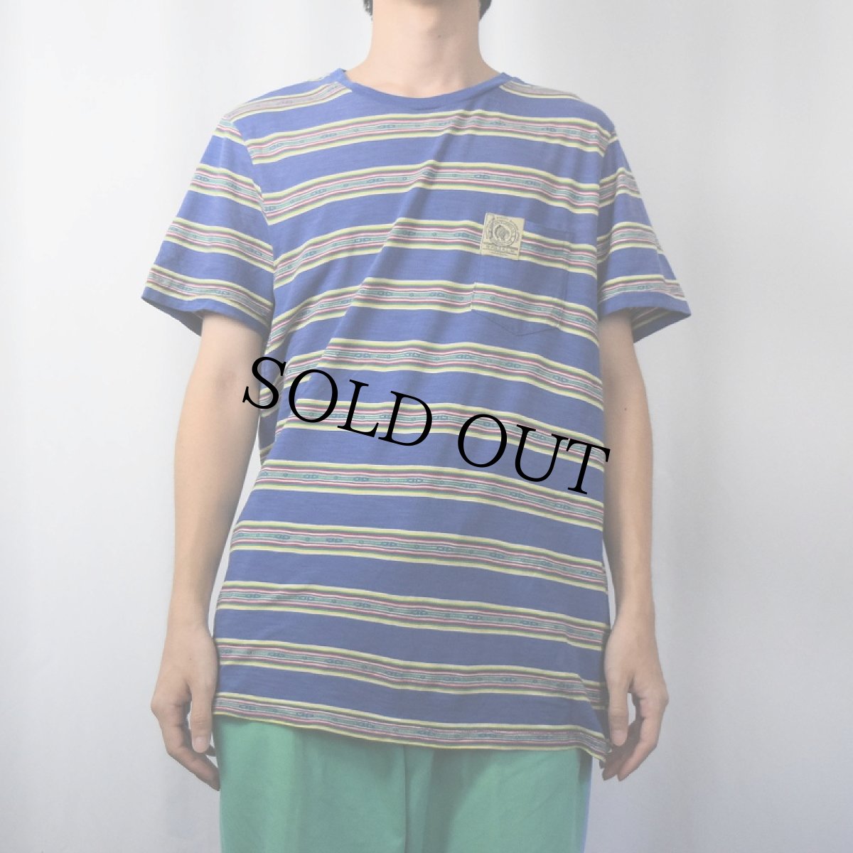 画像2: POLO Ralph Lauren ネイティブボーダー柄 ポケットTシャツ L (2)