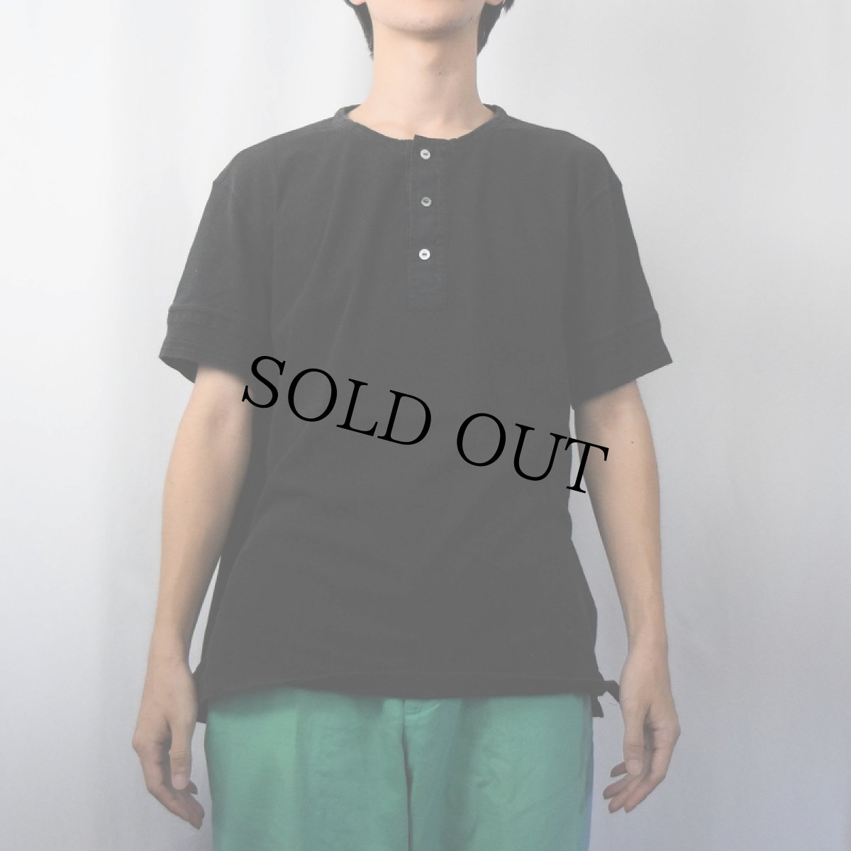 画像2: POLO Ralph Lauren 無地 ヘンリーネックTシャツ BLACK L (2)