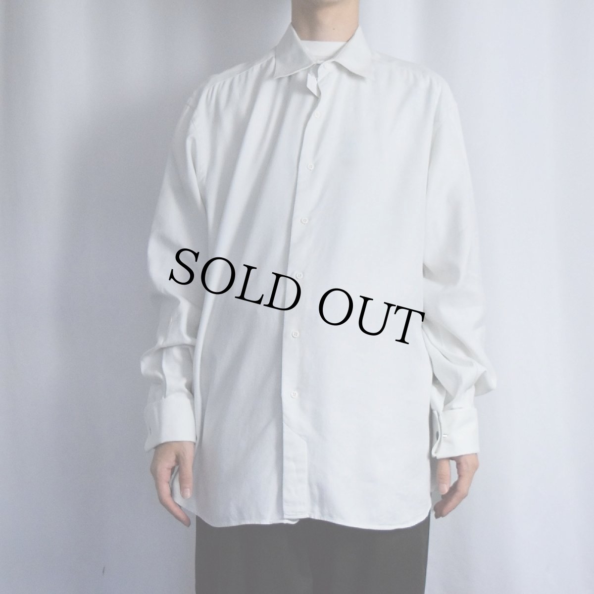 画像2: 90's IKE BEHAR USA製 ダブルカフス コットンドレスシャツ SIZE17-35 (2)