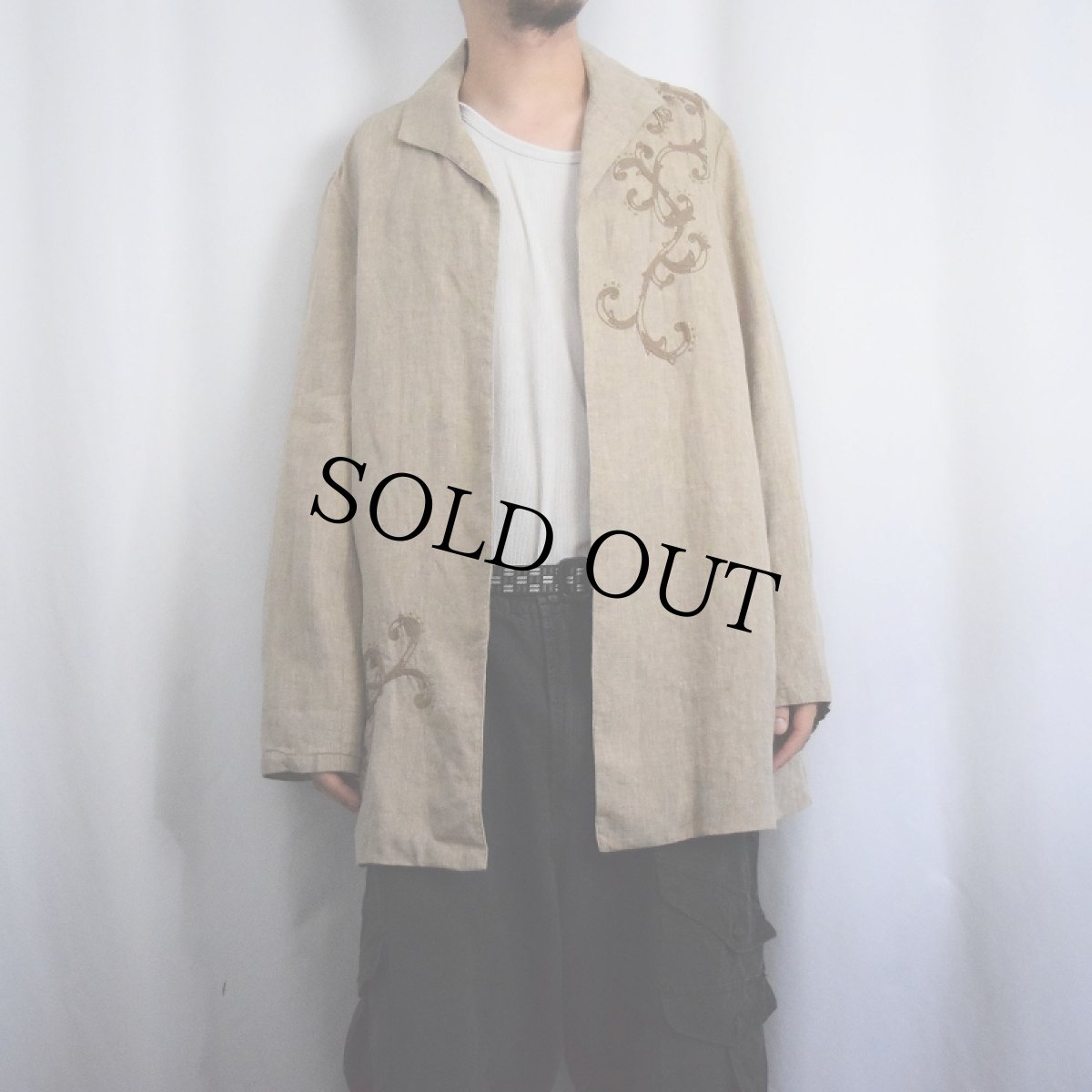 画像2: Coldweather Creek チェーン刺繍 リネンテーラードジャケット SIZE22 (2)