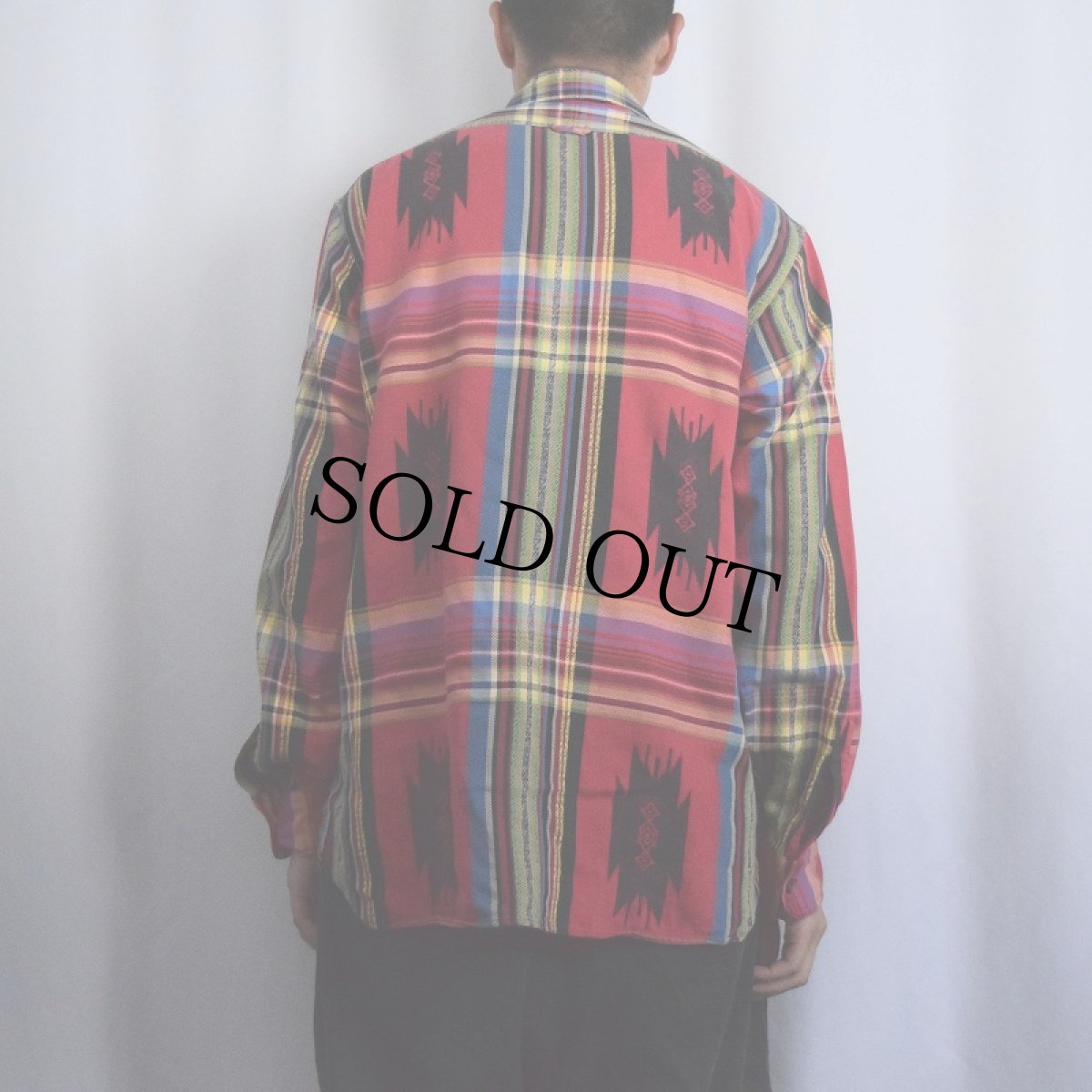 画像3: POLO Ralph Lauren ネイティブ柄×チェック柄 マチ&チンスト付き コットンシャツ L (3)