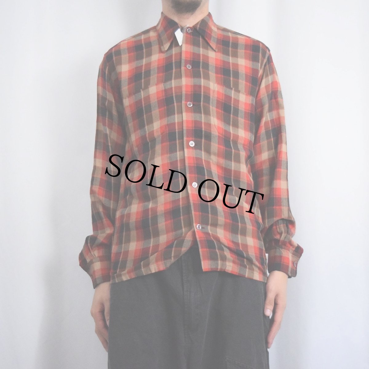 画像2: 60's KENTFIELD チェック柄 レーヨンシャツ S (2)