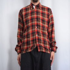 画像2: 60's KENTFIELD チェック柄 レーヨンシャツ S (2)