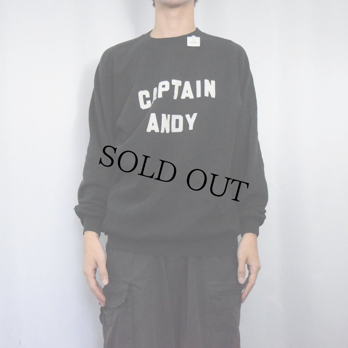 画像2: 80's USA製 "CAPTAIN ANDY" フロッキープリントラグランスウェット BLACK XL (2)