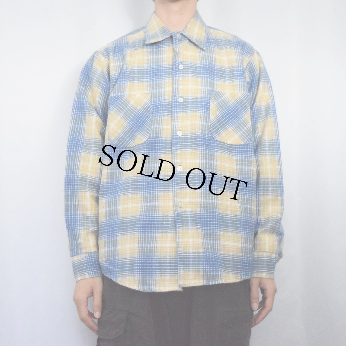 画像2: 70's Donlin USA製 チェック柄 プリントネルシャツ M (2)