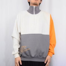 画像2: 90's NIKE 銀タグ 切り替えデザイン ハーフジップ スウェット L (2)