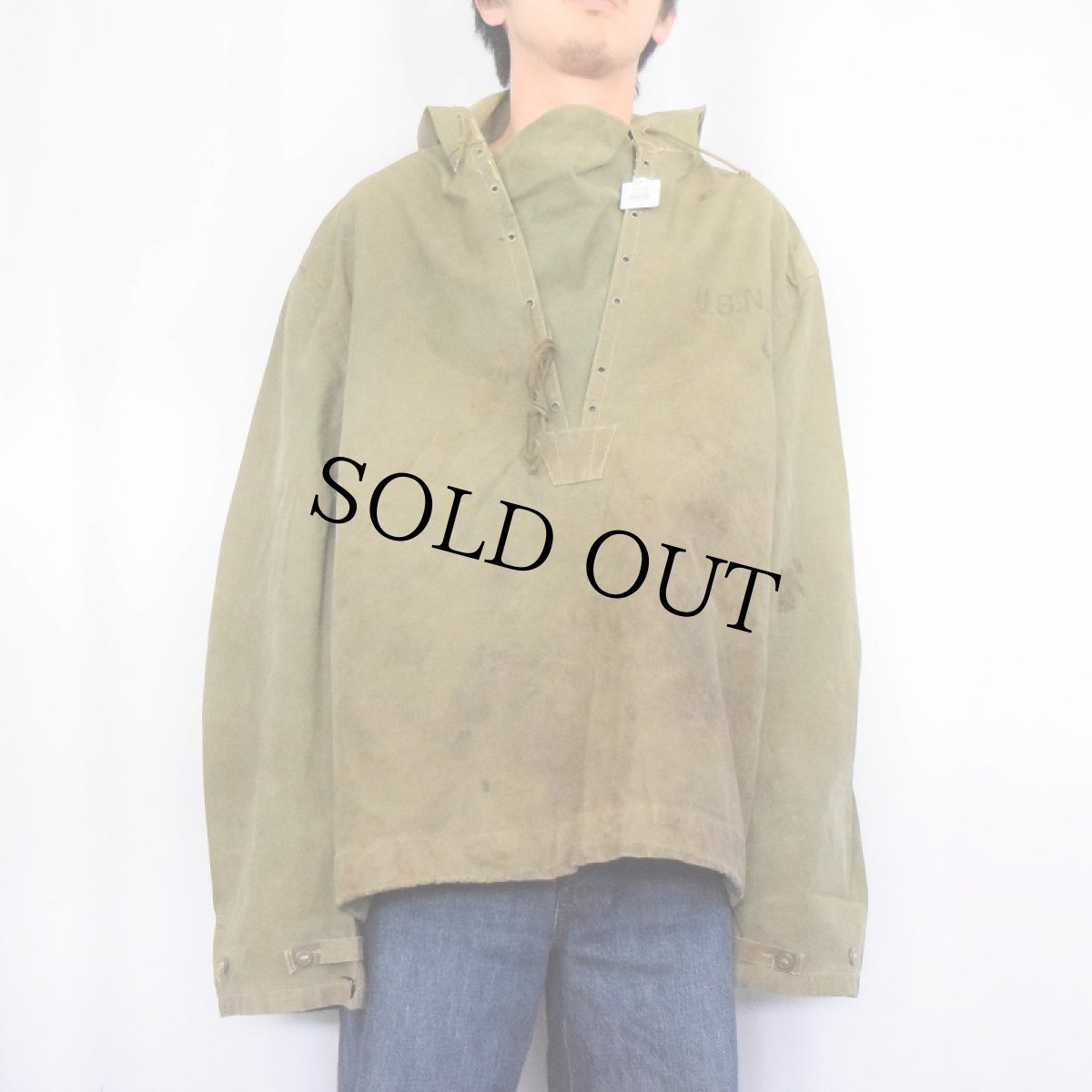 画像2: 40's U.S.NAVY デッキレインパーカー ステンシル入り EXTRA LARGE (2)