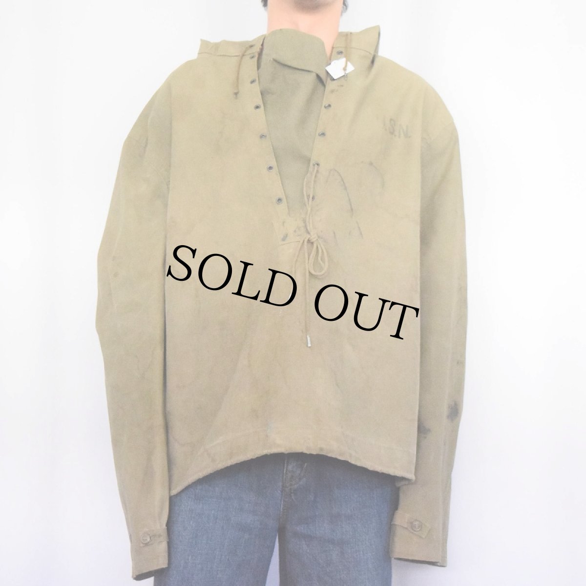 画像2: 40's U.S.NAVY デッキレインパーカー ステンシル入り LARGE (2)