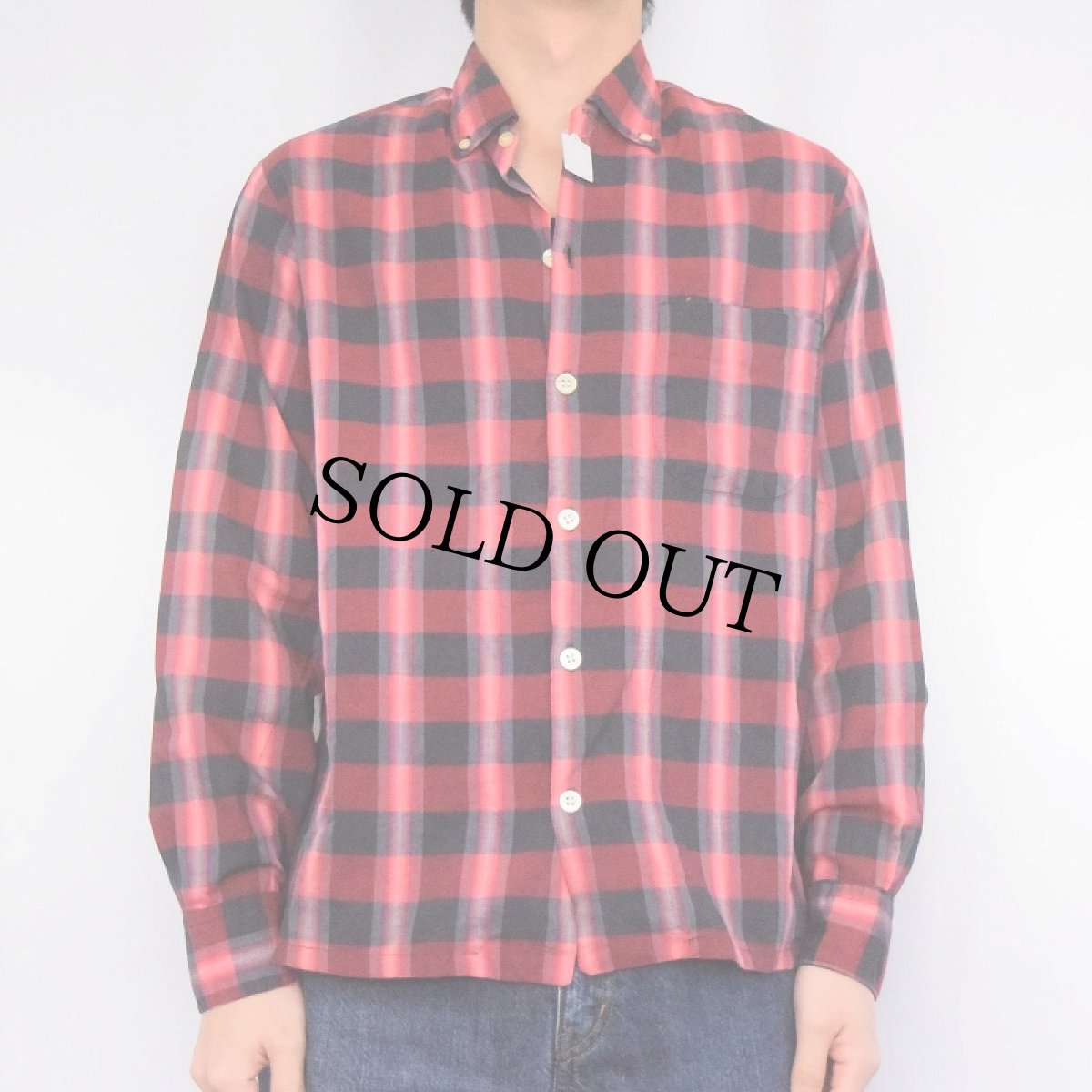 画像2: 60's Custom Tailored チェック柄 ボタンダウンシャツ M (2)