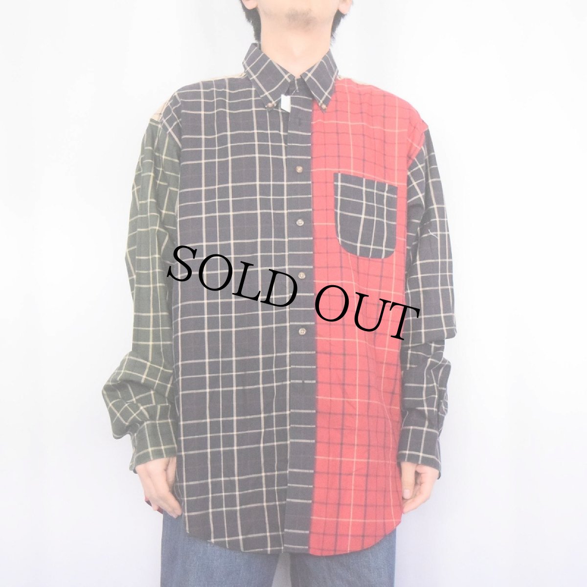 画像3: 【SALE】 Brooks Brothers チェック柄 クレイジーパターン コットンボタンダウンシャツ L (3)