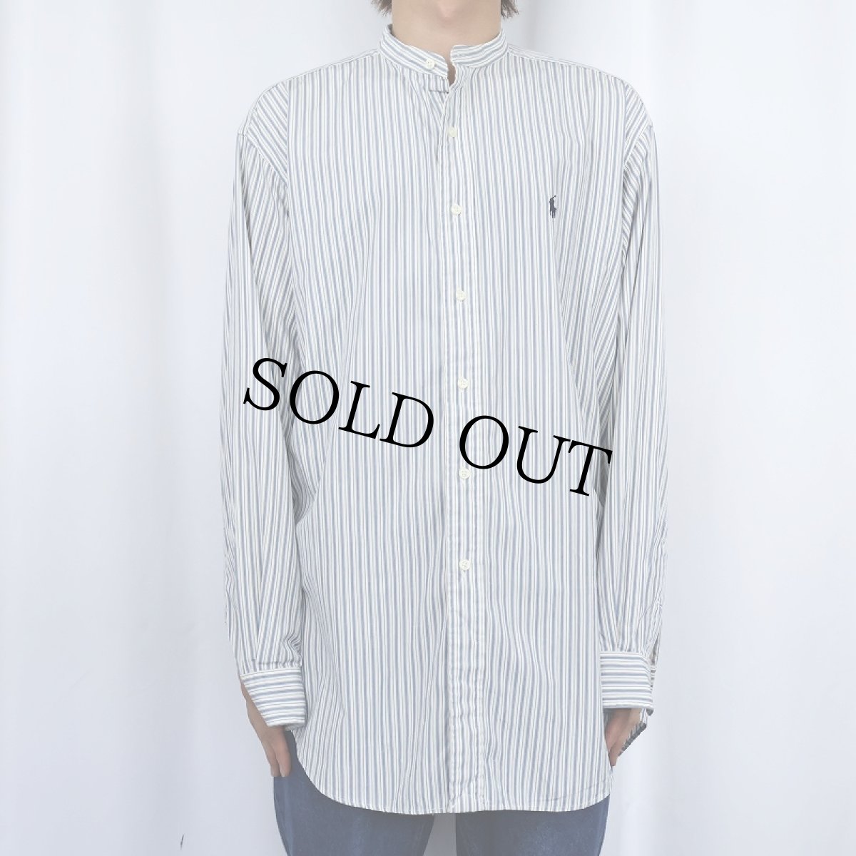 画像3: POLO Ralph Lauren "POSTBOY" ストライプ柄 バンドカラー コットンシャツ M (3)