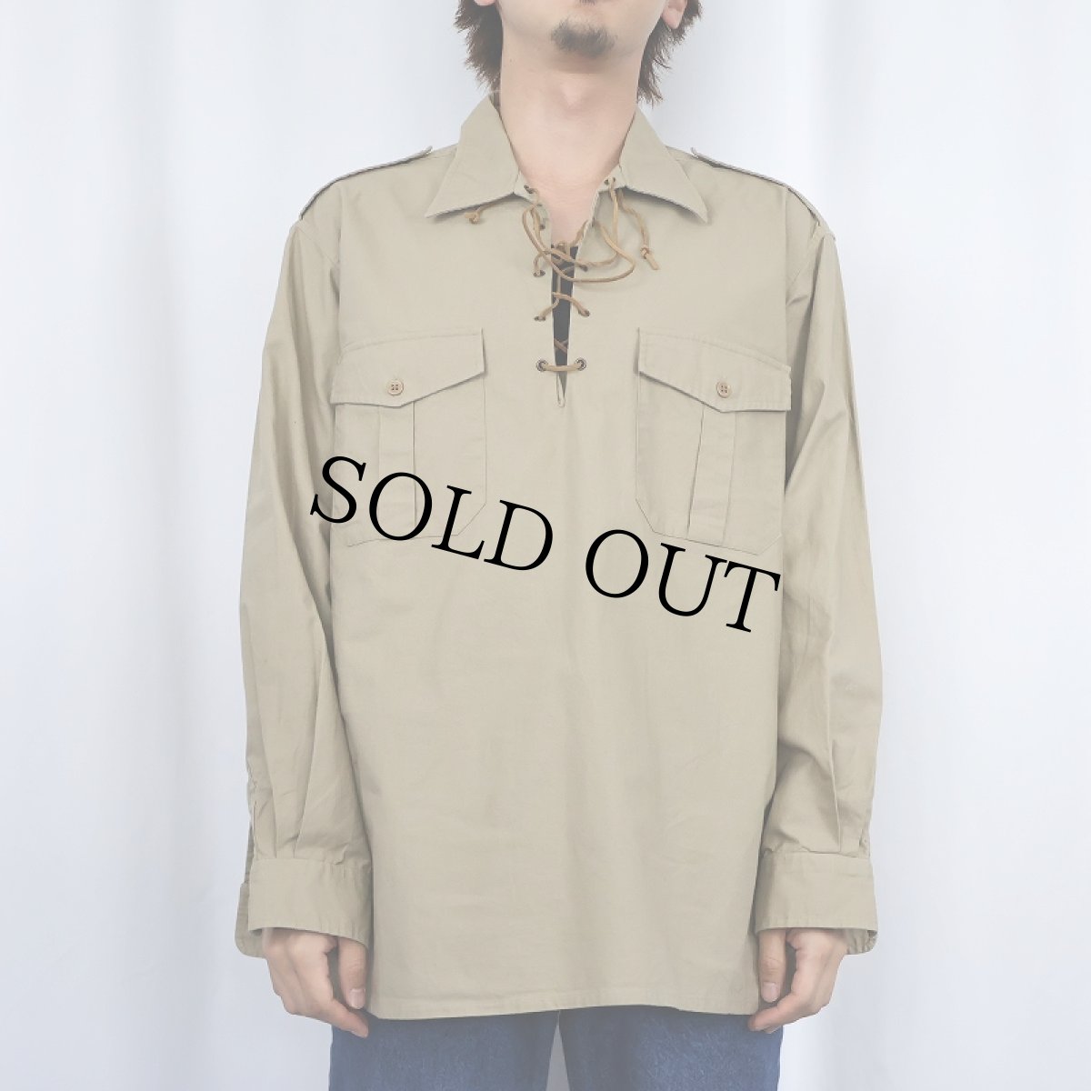 画像3: POLO Ralph Lauren "ISAAC" エポレット付き レースアップ コットンシャツ L (3)