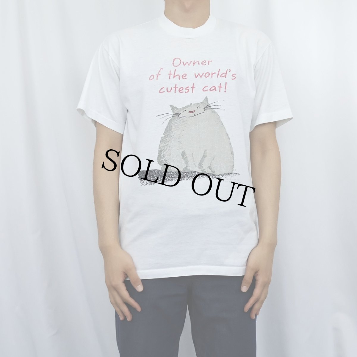 画像2: 90's USA製 "Owner of the world's cutest cat!" 猫イラストプリントTシャツ L (2)