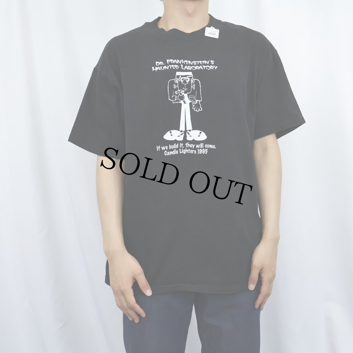 画像2: 90's USA製 "DR. FRANKENSTEIN'S HAUNTED LABORATORY" イラストプリントTシャツ BLACK L (2)