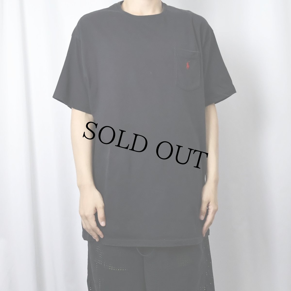画像2: 90's POLO Ralph Lauren USA製 ロゴ刺繍 ポケットTシャツ BLACK L (2)