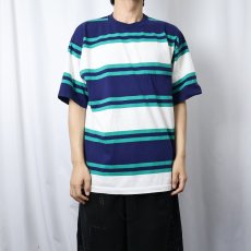 画像2: 90's Eddie Bauer マルチボーダー柄 ポケットTシャツ (2)