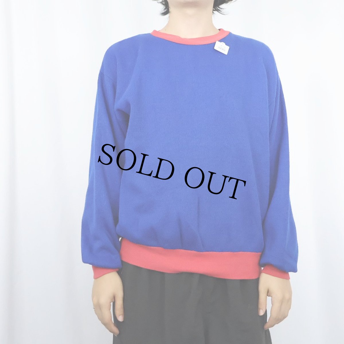 画像2: 〜80's USA製 2トーン コットン×ポリエステル リブニットロンT L (2)