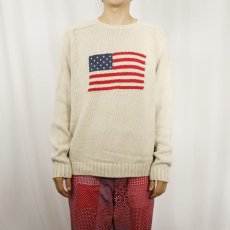 画像2: 90's LANDS' END 星条旗柄 コットンニットセーター L (2)