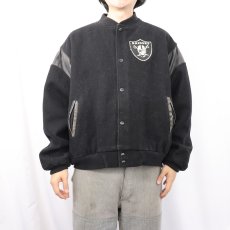 画像3: 80's NFL RAIDERS フットボールチーム レザー×メルトンウール スタジャン BLACK XXL (3)