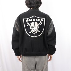 画像4: 80's NFL RAIDERS フットボールチーム レザー×メルトンウール スタジャン BLACK XXL (4)