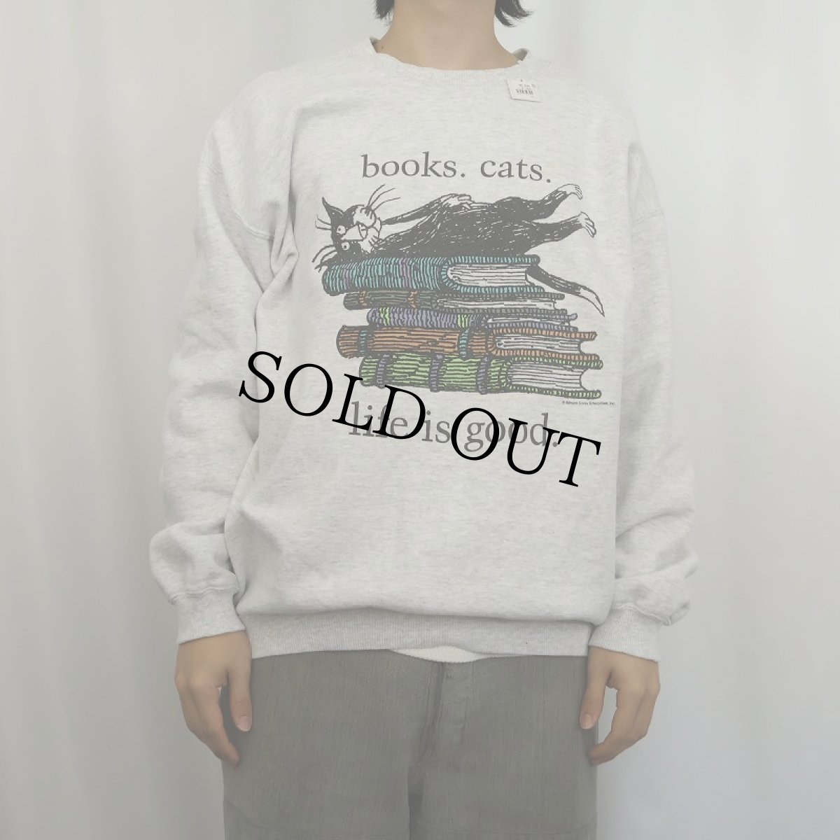 画像2: Edward Gorey "books.cats." 本×ねこ プリントスウェット L (2)