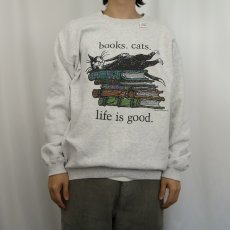 画像2: Edward Gorey "books.cats." 本×ねこ プリントスウェット L (2)